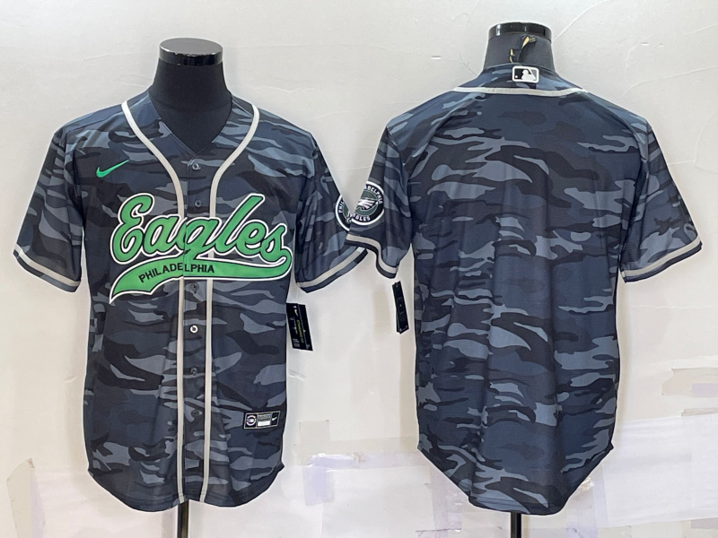 Men's Philadelphia Eagles Blank Grey Camo With Patch Cool Base Stitched Baseball Jersey Men's Philadelphia Eagles Blank Grey Camo With Patch Cool Base Stitched Baseball Jersey